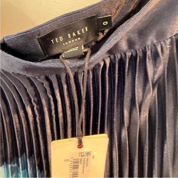 Ted Baker Blue Izmir Pleated Midi Skirt Floral $295 Size 0 XS Satin - Picture 9 of 16